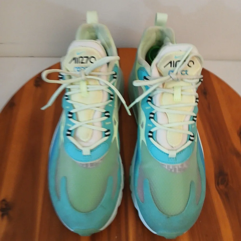 Nike Air Max 270 React Men 10 Blue Green Running Shoes Sneakers AO4971-301